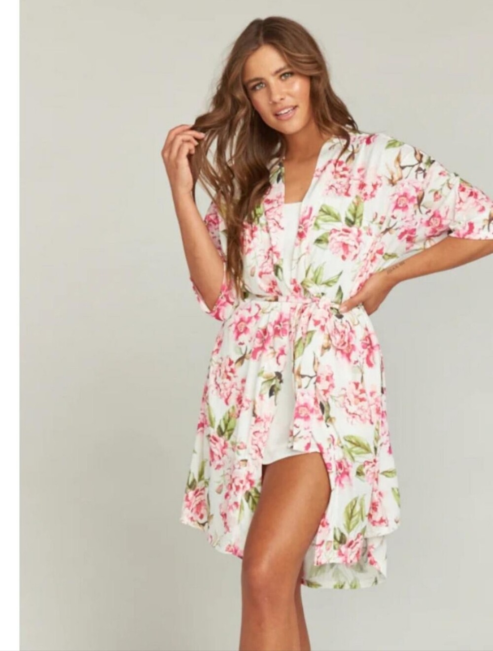 Show Me Your Mumu Robe Soft Knit Brie Pink Rose Floral Wedding - One Size
